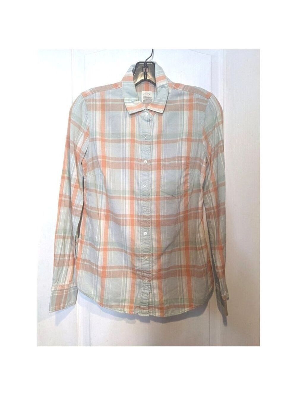 J. Crew | The Perfect Shirt in Mint/Coral Plaid
